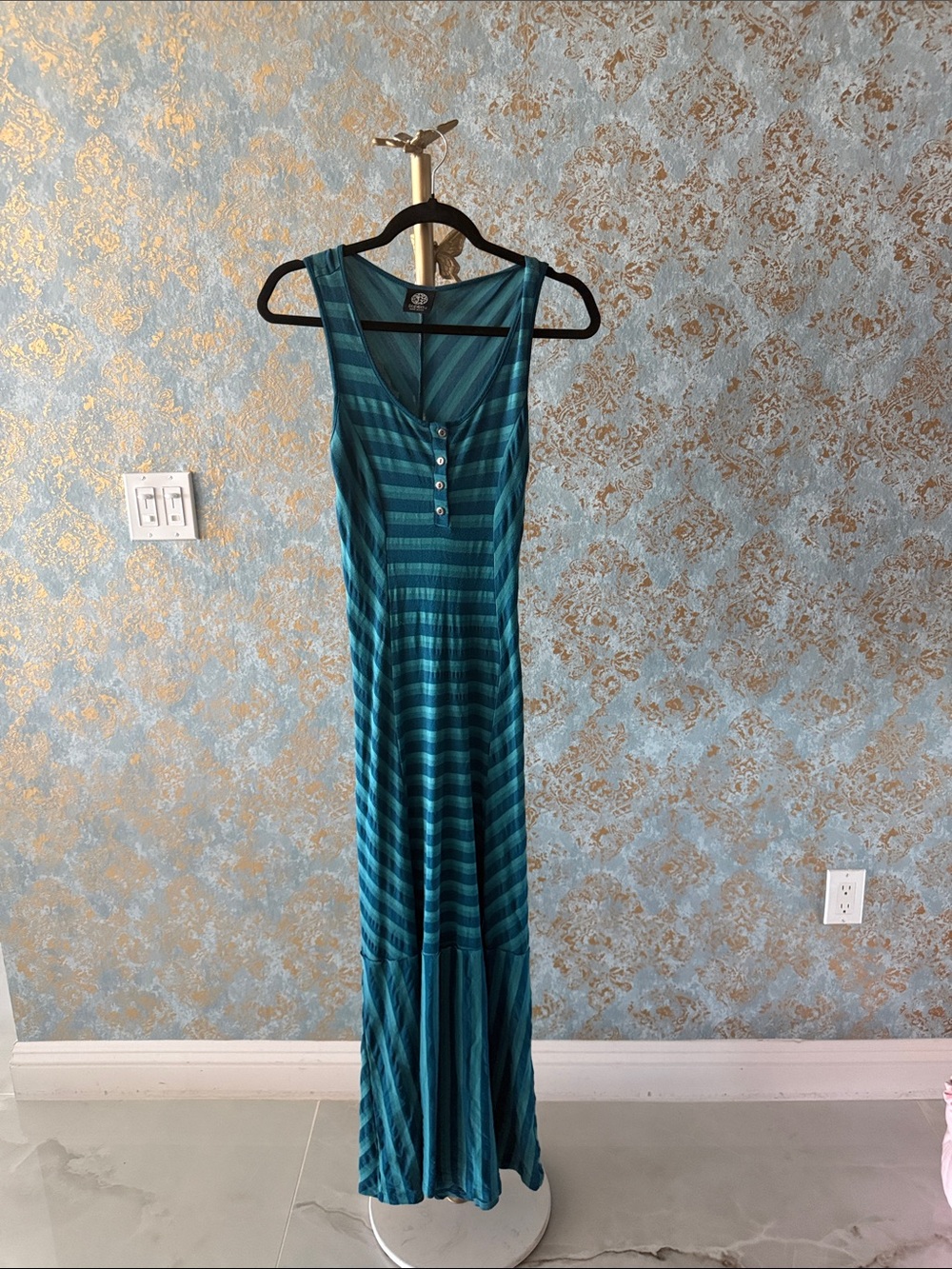 bobeau Teal Striped Sleeveless Maxi Dress